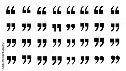 A repeating pattern of black quotation marks fills the frame creating a visual texture and minimalist design silhouette high quality professional