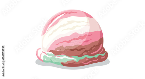 A delightful multi-colored ice cream scoop illustration featuring sweet pink creamy white rich brown and cool mint green swirls an ideal symbol for