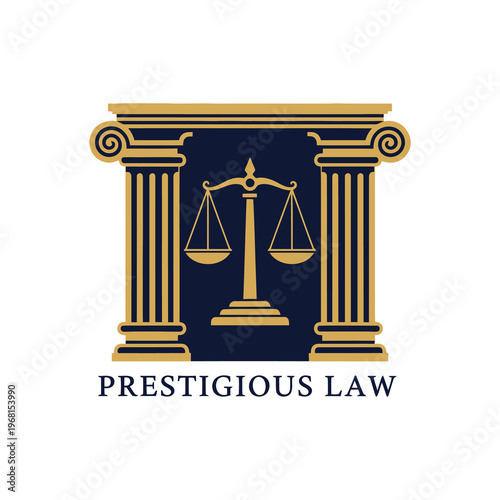 Prestigious Law firm logo with classical columns and justice scales.