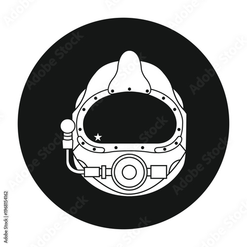 Canvastavla Vintage Deep Sea Diver Helmet Silhouette with Star Detail  Minimalist Nautical V