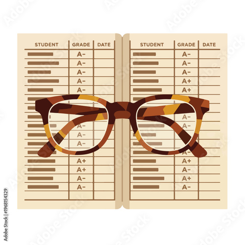 Tortoiseshell Reading Glasses on Beige Grading Ledger Vector