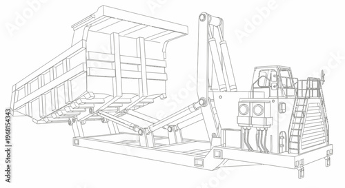 Detailed Line Drawing of a Roll-Off Container System.