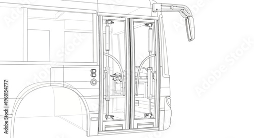 Detailed Wireframe Blueprint of a Modern City Bus Design.