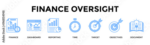 Finance Oversight Banner Web Icon Set Collection Pack Vector Illustration Concept For Track Financial Performance With Dashboards Timelines And Objective Reporting