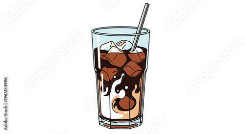 Refreshing iced coffee with cream swirls and ice cubes a perfect cold drink illustration for summer refreshment