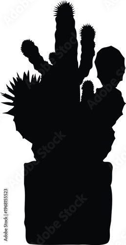 Cactus silhouette vector illustration black and white