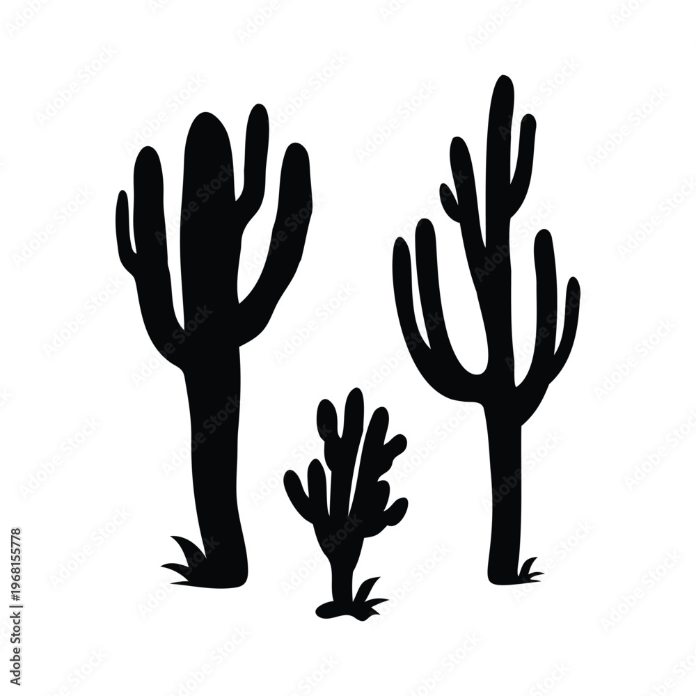 Fototapeta premium Cactus silhouette vector illustration black and white