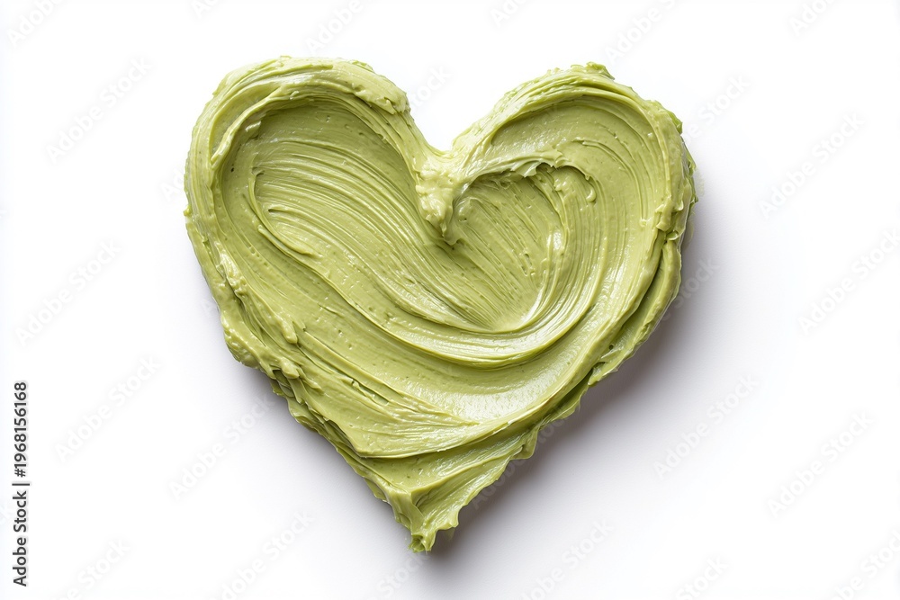 Fototapeta premium Pistachio Cream Spread in Heart Shape on White Background.