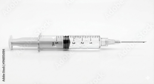 Hyper-Realistic 3D Render of Medical Syringe Isolated on White Background, Pharmaceutical Concept