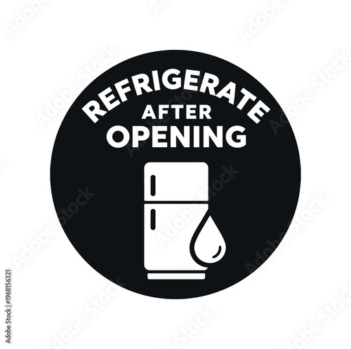 Refrigerate after opening icon. refrigeration, fridge, cold storage, perishable food, temperature control, food safety, packaging label. flat vector illustration isolated on white background.