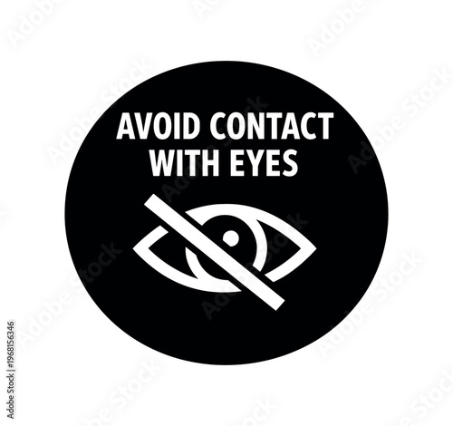 Avoid contact with eyes icon. eye with prohibition stripe, irritation warning, rinse eyes, avoid splashes, safety, eye protection. flat vector illustration isolated on white background.