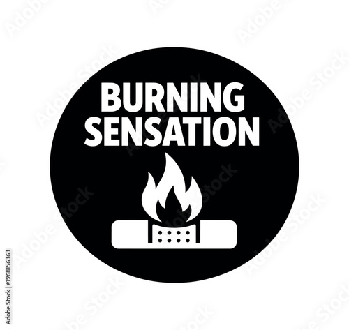 Burning sensation warning icon. burning sensation, heat, fire, sting, pain, irritation, discomfort, chemical burn, topical reaction, caution. flat vector illustration isolated on white background.