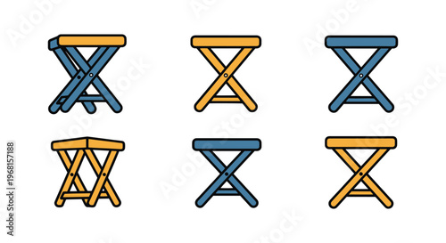 Folding stool Line art vector clean abstract colorful shapes