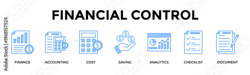 Financial Control Banner Web Icon Set Collection Pack Vector Illustration Concept For Manage Finances Efficiently Through Tracking Cost Control And Accurate Reporting