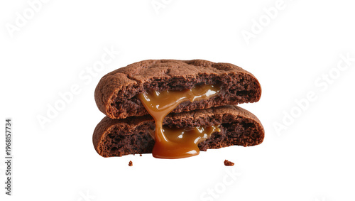 Obraz na plátně Rich chocolate cookies with gooey caramel filling, isolated on transparent backg