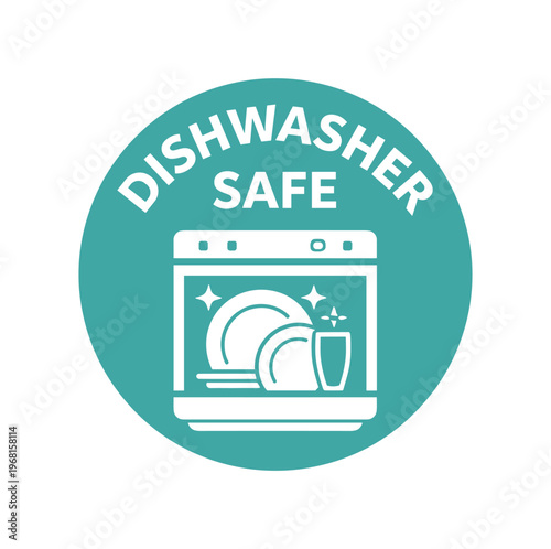 Dishwasher safe icon. kitchenware safe for dishwasher, plates and glass, easy cleaning, tableware care. flat vector illustration.