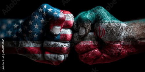 USA Iran fists clash symbol escalating geopolitical conflict