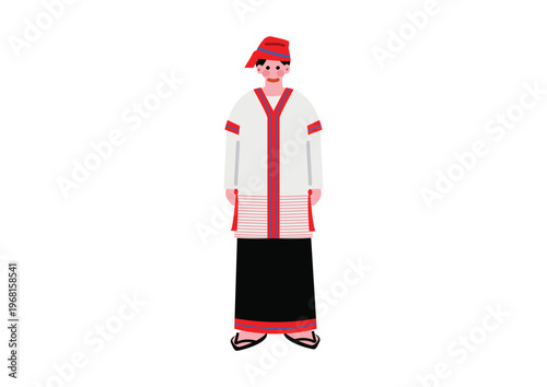 ミャンマーの伝統的な民族衣装を着た男性のイラスト