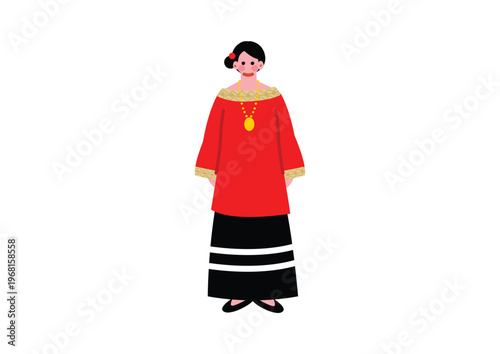 モルディブの伝統的な民族衣装を着た女性のイラスト