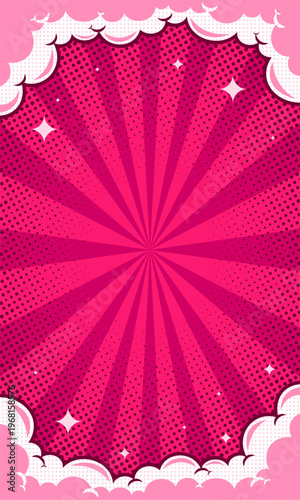 Comic pink magazine background template with cloud frame