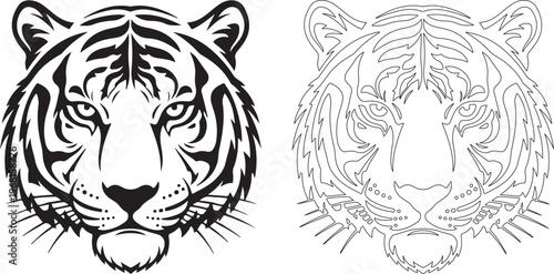 Striking tiger head silhouette detailed graphic design isolated on transparent background for versatile use