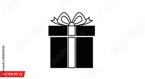 Black and white gift box icon with ribbon. Simple design for celebratory and festive contexts