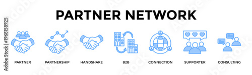 Partner Network Banner Web Icon Set Collection Pack Vector Illustration Concept For Create Strong B2B Alliances That Expand Trust And Long Term Business Reach