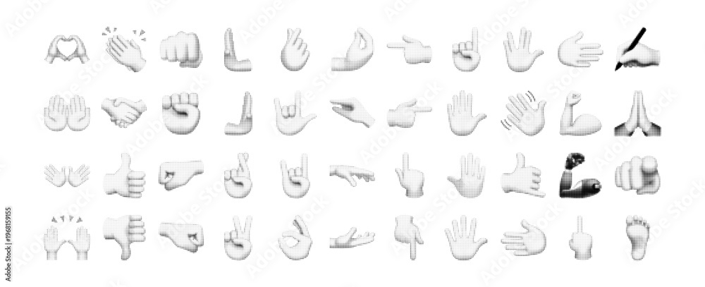 Obraz premium Set of Halftone Hand Icons Vector Isolated