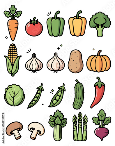 Colorful vegetables collection illustration set