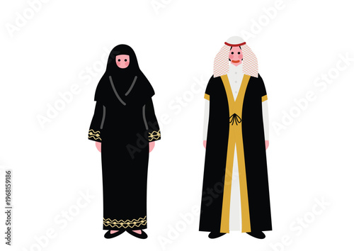 サウジアラビアの伝統的な民族衣装を着た男女のイラスト