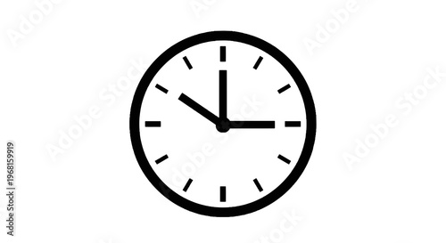 A minimalist depiction of a clock face displaying the time, surrounded by a white background