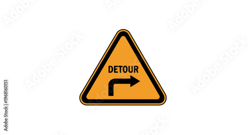 A yellow triangular road sign with a black border, showing a curved arrow and the word "DETOUR