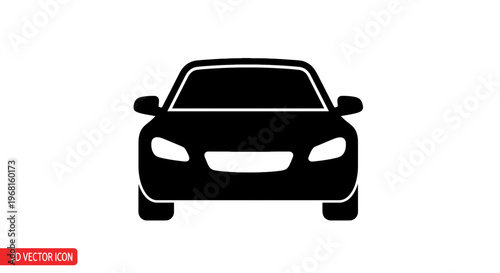 A black, front-view car icon with rounded edges on a white background. It's a 2D vector graphic