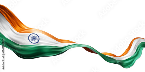 Canvas Print Indian or india flag ribbon flowing isolated on transparent background with copy