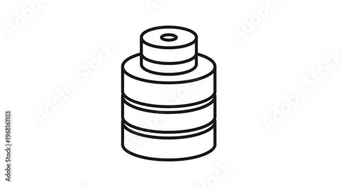 Isometric line art of a cylindrical object with a layered structure and a hole at the top