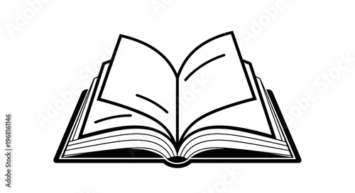 A simple, open book illustration with black lines on white. Pages are visible