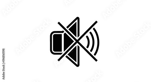 A black and white graphic of a speaker crossed out, signaling silence