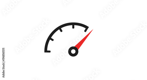 Canvastavla Minimalist speedometer icon on white, with black arc, red needle, and black cent