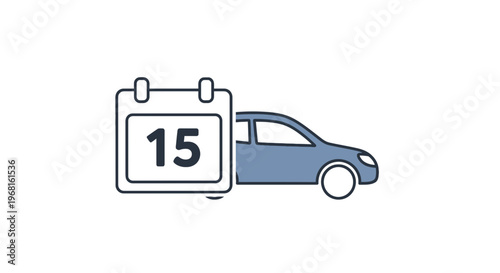 A stylized image shows a car icon next to a calendar page marked with the number 15