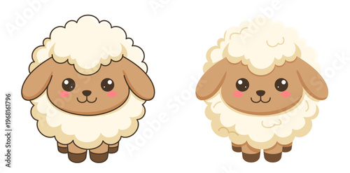 Cute Kawaii Sheep Character Set Vector Illustration - Flat and Soft Shaded Lamb Mascot Collection - Little Farm Animal Icons for Kids Nursery and Baby Shower Design