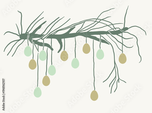 Easter tree branch with eggs in hand drawn style in vector. Element for design advertisement mail posts poster print postcard banner decor backgrounds