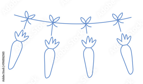 Carrot garland in doodle style in vector. Element for design advertisement mail posts poster print postcard banner decor backgrounds