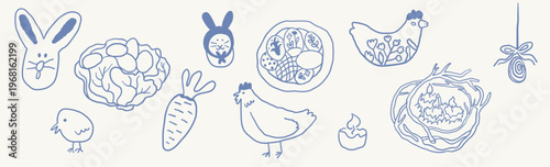 Monochrome vintage easter set in hand drawn style in vector. Element for design advertisement mail posts poster print postcard banner