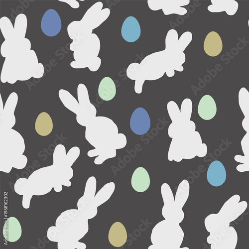 Seamless pattern with bunny and eggs in doodle style.Element for decoration design mail posts postcards poster print invitation background backdrop wrapping wallpaper banner textile
