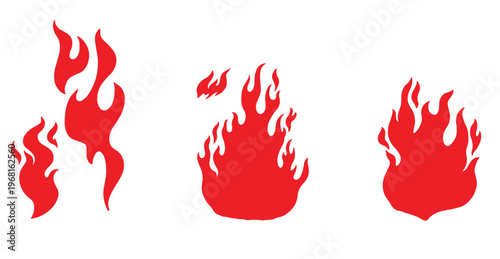 Collection of red flame symbols simple flat vector illustrations 