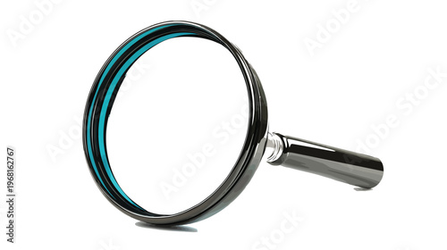 Magnifying glass with blue handle isolated on transparent background for detailed inspection