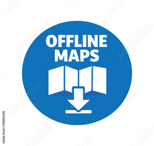 Offline maps download badge. map, navigation, gps, offline navigation, download arrow, no internet. flat vector illustration isolated on white background.