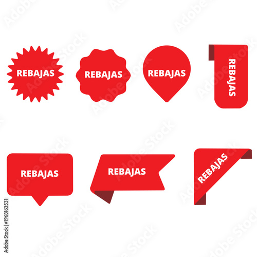 Red rebajas labels on a white background (trad. sale)