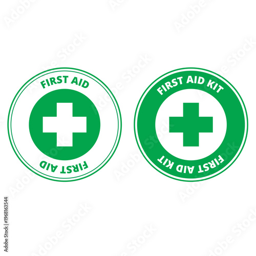 First aid kit round signs isolated on a white background