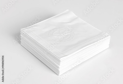 Stack of pristine white paper napkins, square shape, soft texture,  catering,  stack